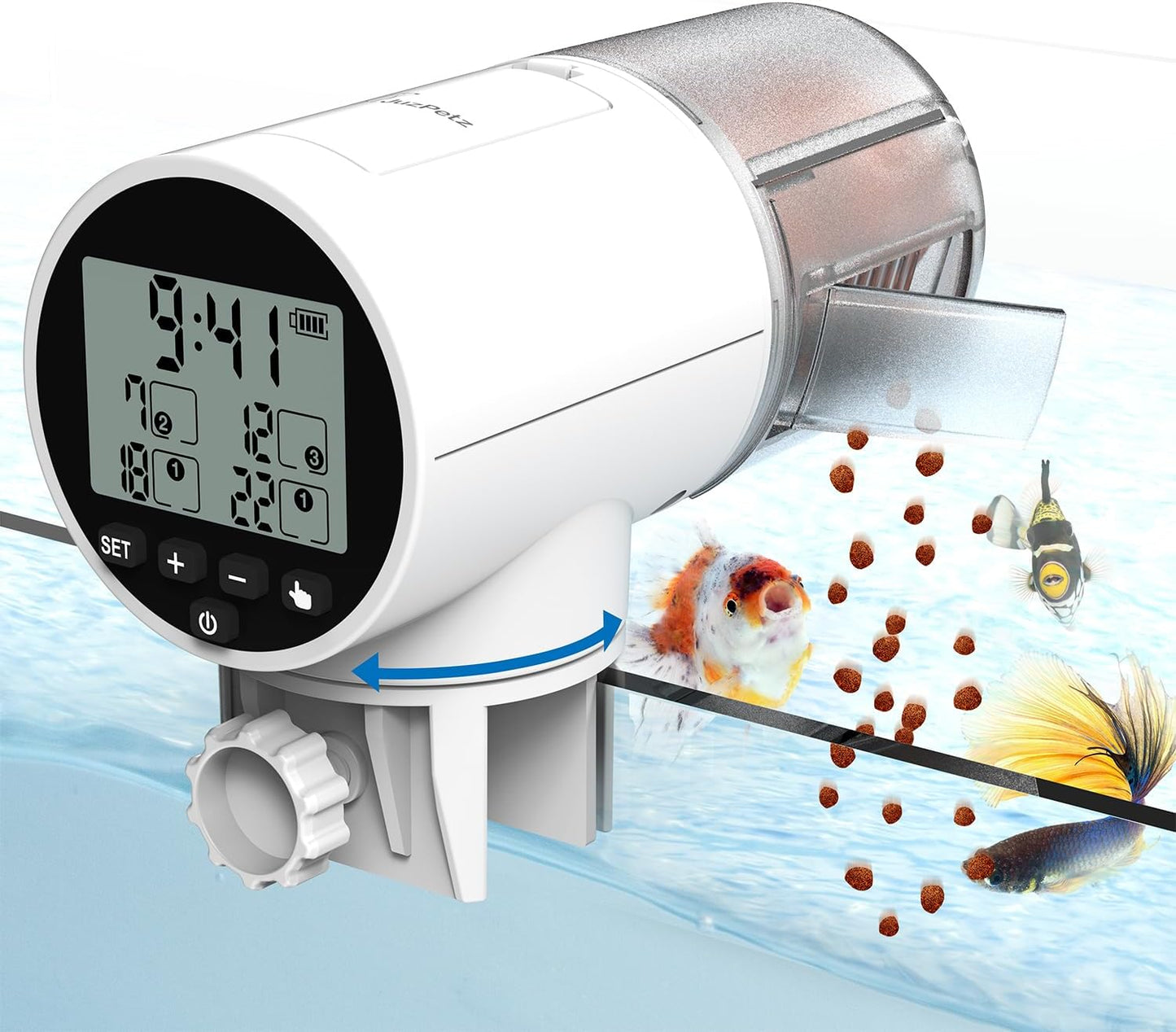 Automatic Fish Feeder Dispenser for Aquarium, 200ml Large Capacity Auto Turtle Fish Feeder for Small Tank, Battery Powered Food Feeding Timer for 7, 14 Day Weekend Vacation, Batteries Included
