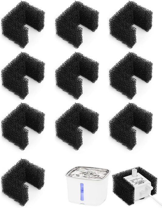 10 Pack Foam Filters for PetSafe Viva Pet Water Fountain - Pet Drinking Fountain Filter Replacement - Black
