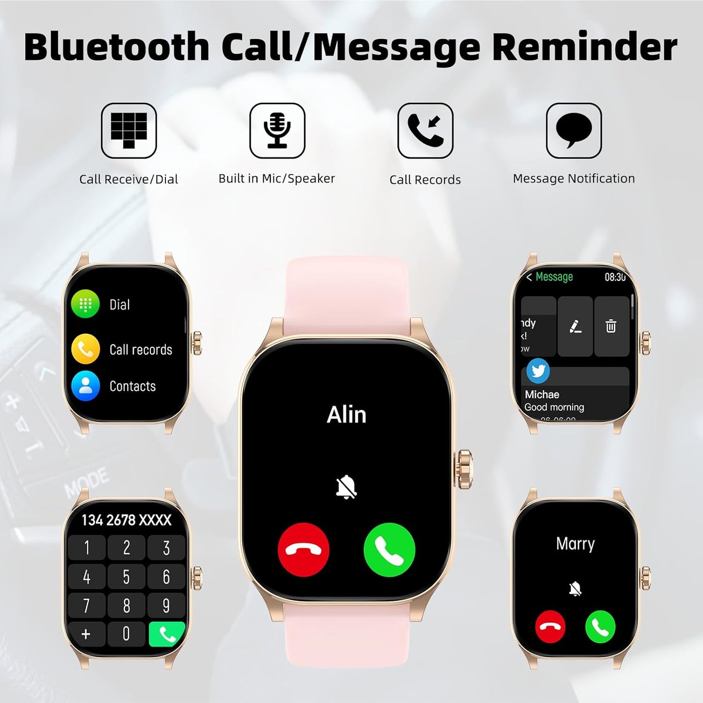 Smart Watch (Answer/Make Call), 1.85" Smartwatch for Android Phones and iPhone with Heart Rate,Sleep Monitor,Pedometer, 100+Sports Fitness Watch, IP68 Waterproof Fitness Tracker for Men Women