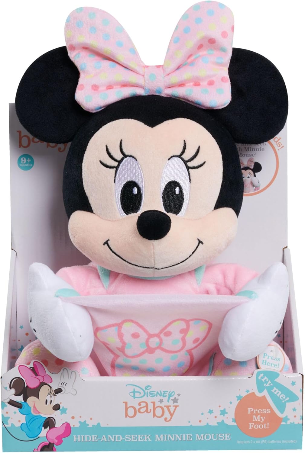 Disney Baby 11-inch Hide-and-Seek Minnie Mouse Interactive Plush, Music, Phrases, And Motion, Kids Toys for Ages 09 Month by Just Play