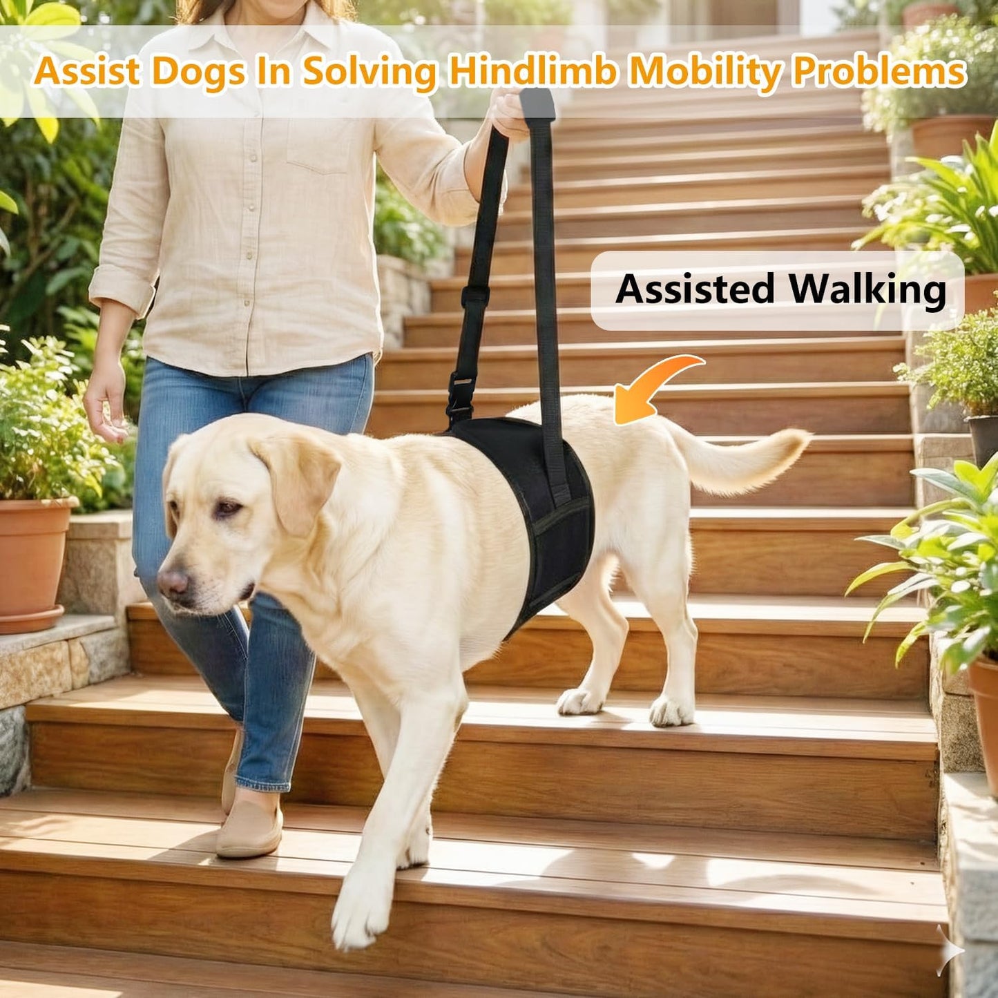Dog Lift Harness for Rear Legs, Adjustable Dog Support Sling with Soft Padding, Hind Leg & Hip Support for Walking, Stairs & Recovery, Mobility Aid for Senior Dogs (S)