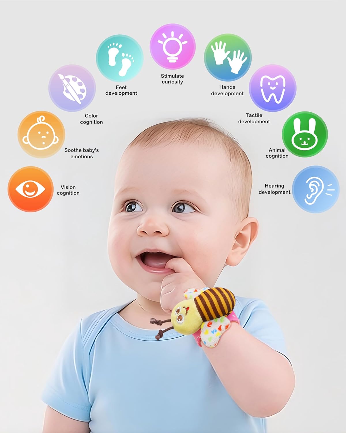 Bloobloomax Wrist Rattle Socks and Foot Finder Set, Infant Girl Boy Toys for Babies 0-36 Months, Newborn Hand & Foot Toys for 0 to 3 Years, Baby Shower Gifts Set Easter Basket Stuffer