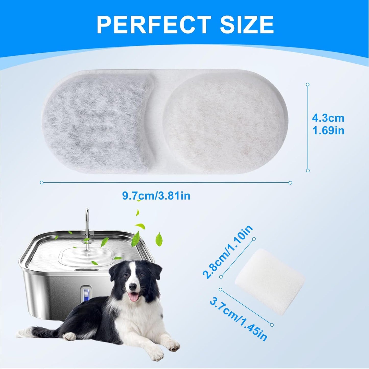 12+12PCS Dog Water Fountain Filters Replacement Compatible with MAILOFY 14L/3.7Gal Dog Water Bowl Filter, Activated Carbon & Sponges for Stainless Steel Dog Fountain