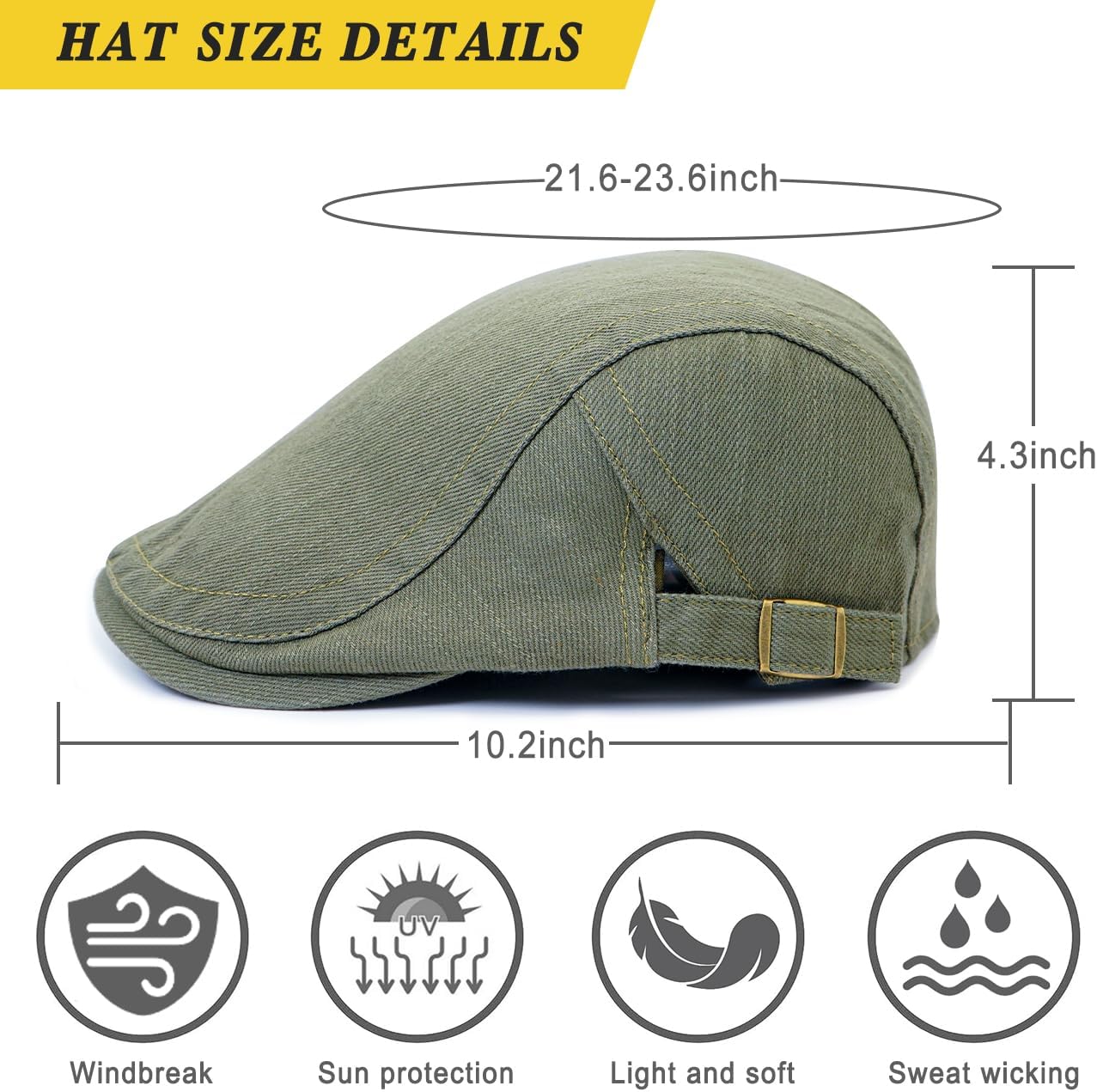 Newsboy Hats for Men Flat Cap Cotton Adjustable Breathable Irish Cabbie Ivy Driving Hunting Hat