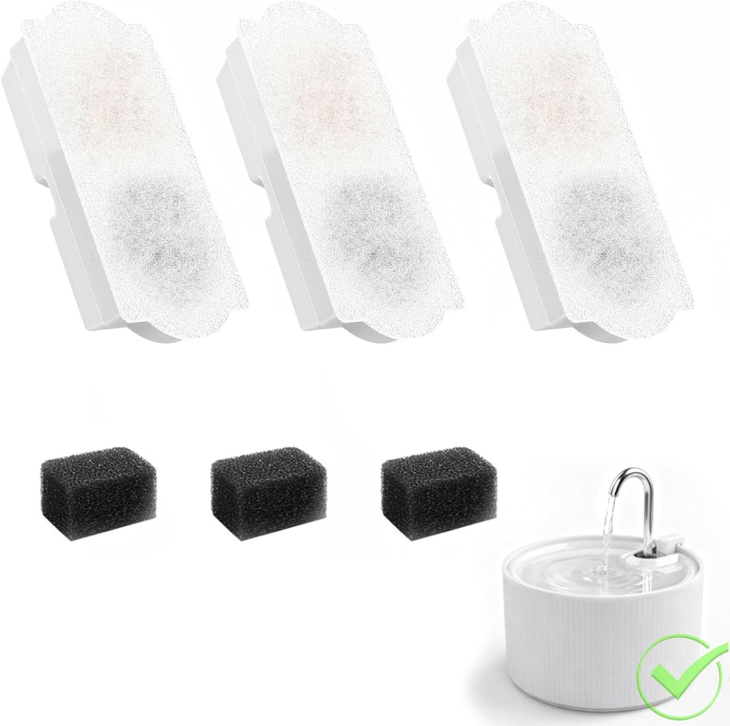 Ceramic Cat Water Fountain Filters 3pcs Carbon Filters + 3pcs Sponges