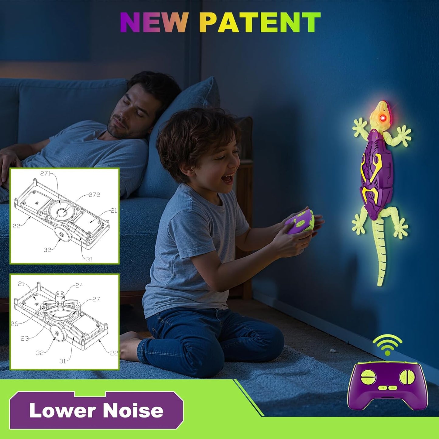 Wall Climbing Gecko, Glow in The Dark Lizard, Easter Basket Stuffers Kids,Wall Crawler Robot Geckos,Fun Kids Toys, Birthday Easter Gifts for 3 4 5 6 7 8 9 10+ Year Old Boys Girls Teens