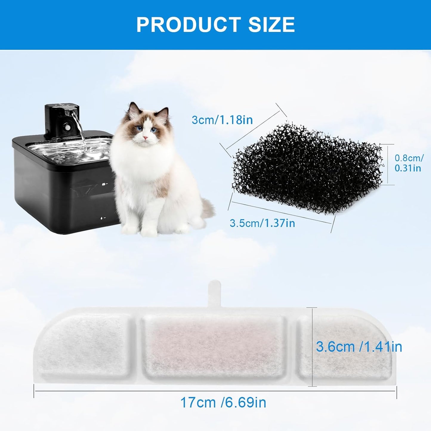 Cat Water Fountain Filter,Replacement Filters for 84oz/2.5L Battery Operated Pet Water Fountain (12Pcs)