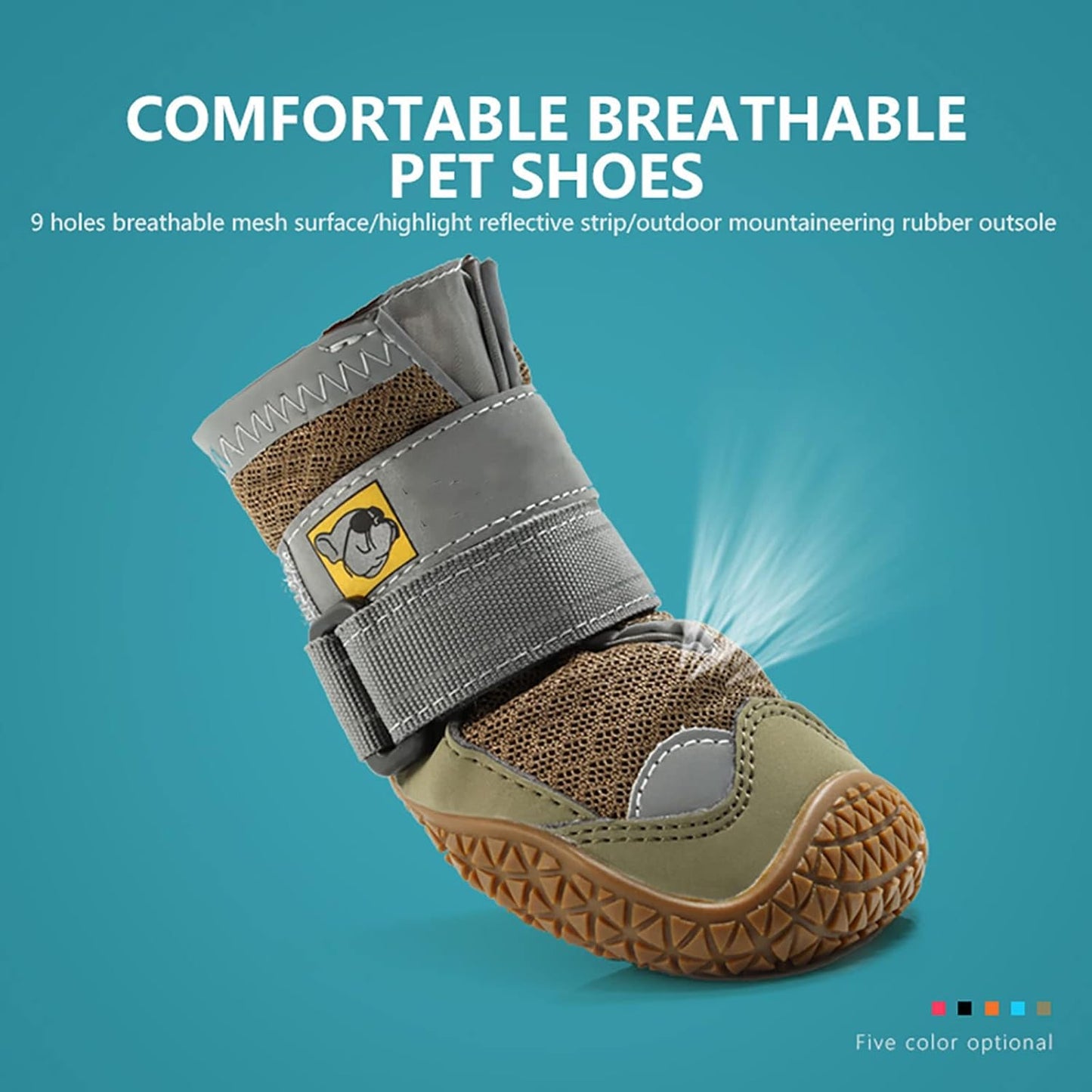 Pet Shoes Mountain Soles Dog Boots with Non-Slip Rubber Reflective Straps for Walking Running All Weather Neoprene Paw Protector