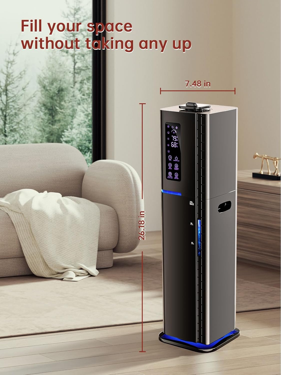 2.64Gal Humidifiers for Bedroom Large Room, Warm and Cool Mist up to 500ft², Top Fill Diffuser Ambient Light, 3 Mist Modes, 24H Timer, 35dB Quiet Humidifier for Home Office Plants