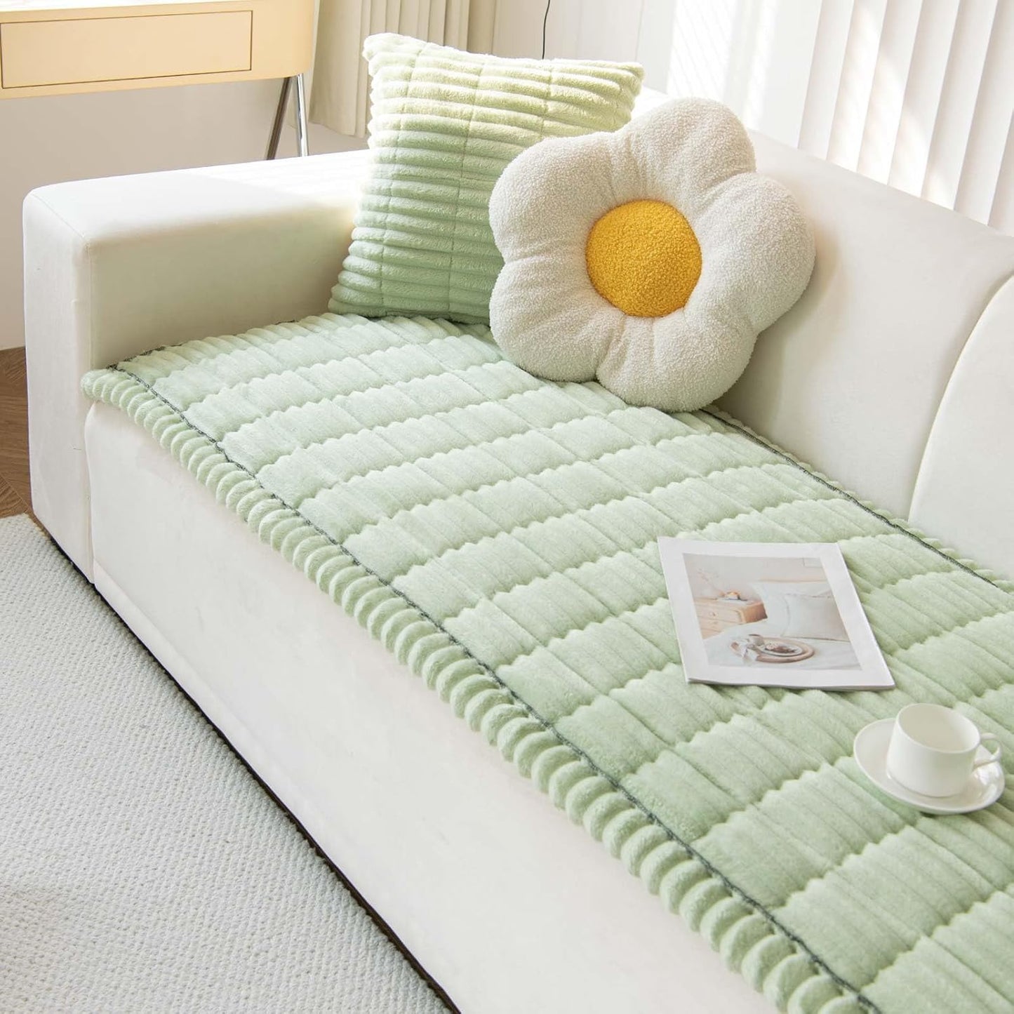 Couch Cover for Dogs Washable, Non Slip Sofa Covers for Pets 3 Cushion Couch Sofa, Sectional Slipcover Furniture Protector (1 PCS 27.5"x94" Green)