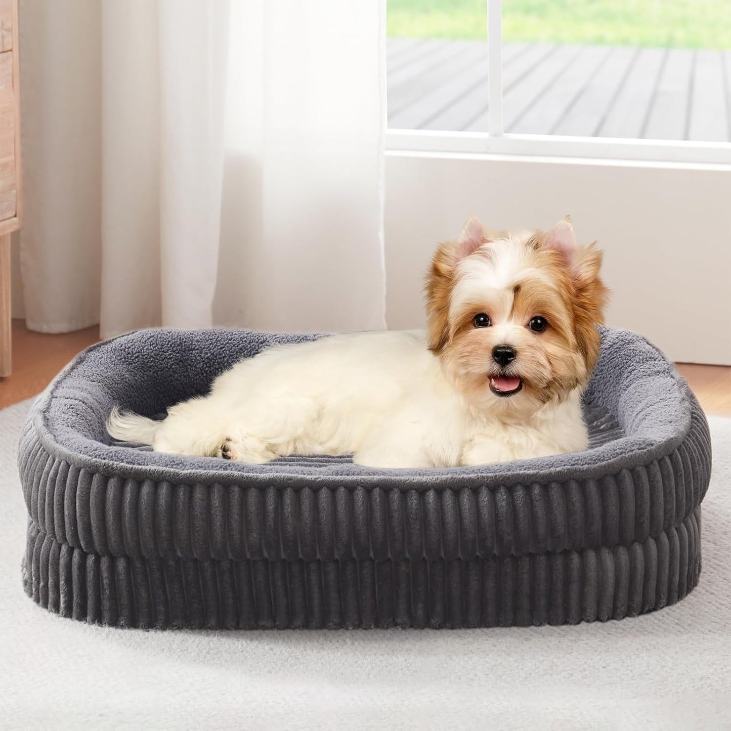 Orthopedic Dog Bed for Small Dogs Breeds, High Density Egg Crate Foam Dog Sofa Beds,Oval Kennel Bed, Pet Couch Bed with Four Sided Bolster, Removable Washable Cover& Non-Slip Bottom