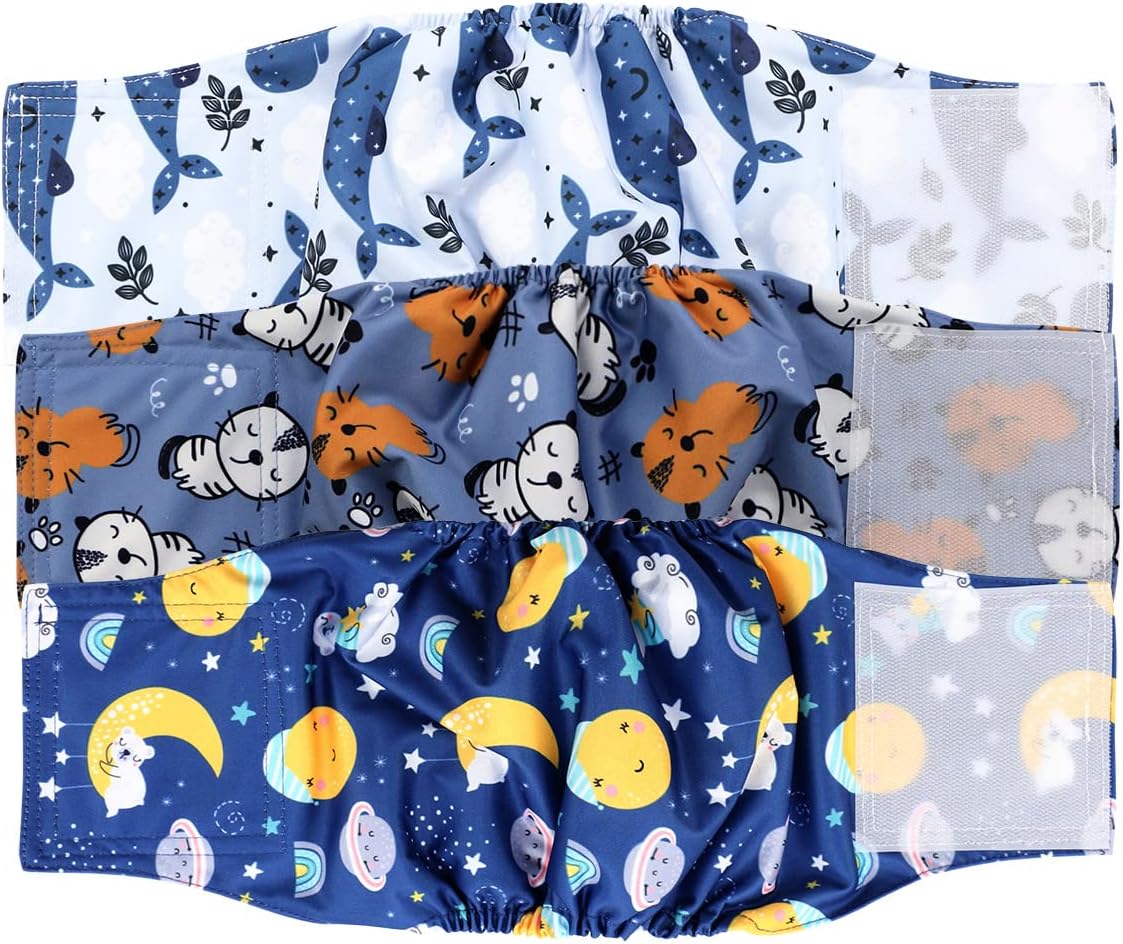 Reusable Male Dog Diaper, Washable Dog Belly Band, Durable and Absorbent Cloth Doggie Belly Wrap (Pack of 3)-Dreaming, XL