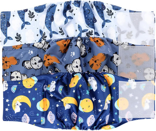 Reusable Male Dog Diaper, Washable Dog Belly Band, Durable and Absorbent Cloth Doggie Belly Wrap (Pack of 3)-Dreaming, XL