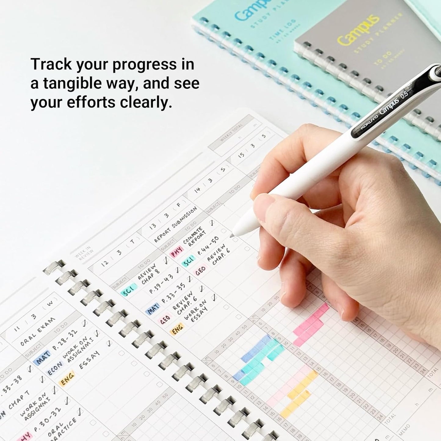 KOKUYO Study Planner Notebook, 10'' x 7'' Time Log B5 Soft Ring Notebooks, 41 To Do Plan Sheets, Green Spiral Notebook, Time Management. Japan Import (SU-SY111TL-G)