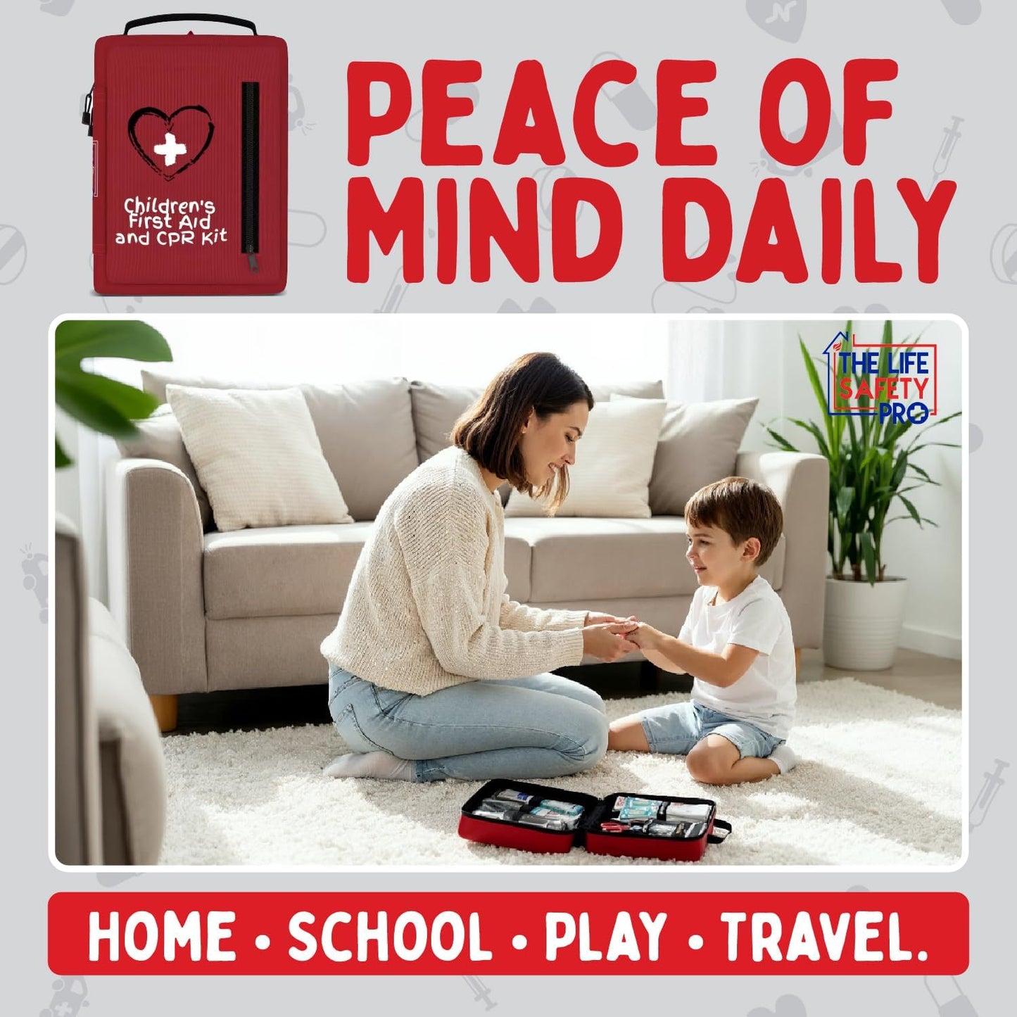 Portable First Aid Kit for Kids with CPR Shield - Ideal for Home, Car, School, Camping, and as a Travel First aid kit. Latex-Free Bandages – Children First Aid Guide by The Life Safety Pro
