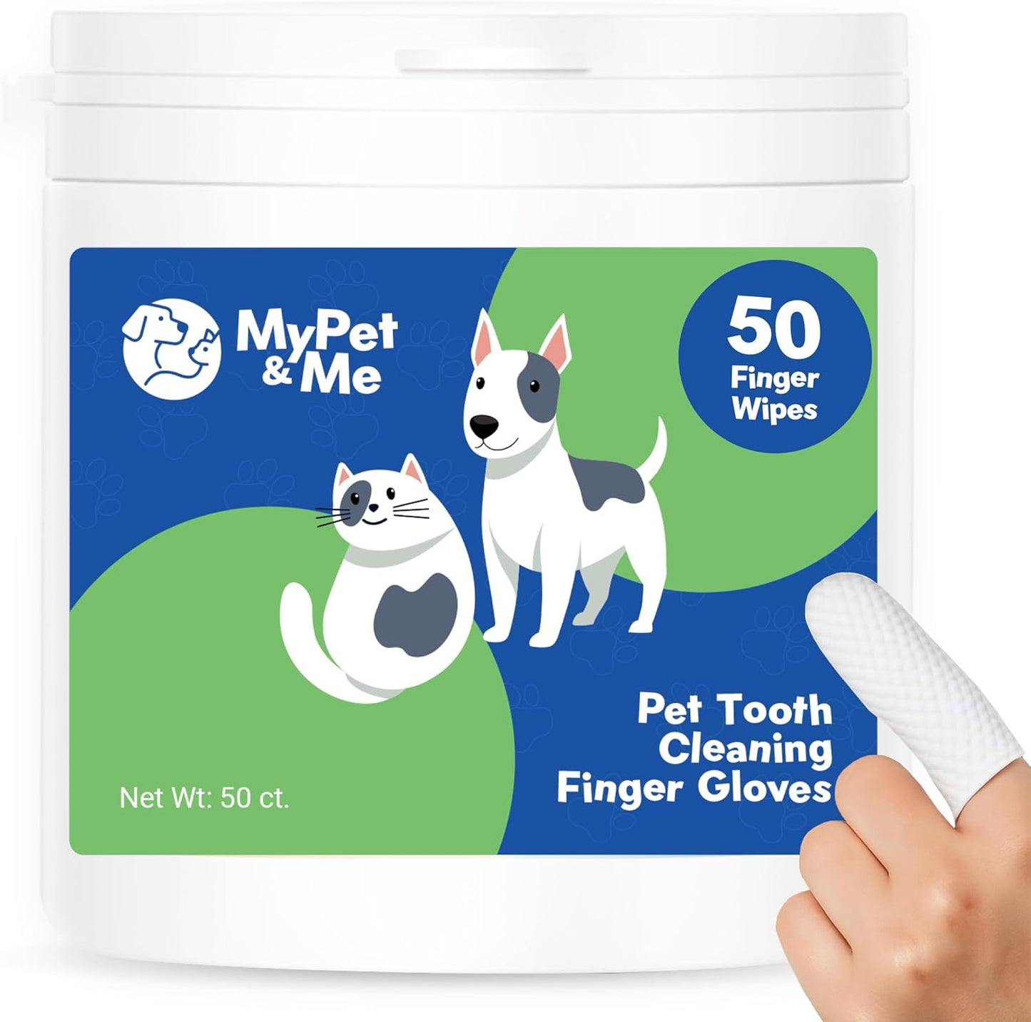 MyPet&Me Dog Dental Wipes, 50 Count - Disposable Finger Tooth Wipes for Dogs and Cats, Textured No-Rinse Cloths for Teeth and Gums, Fits Most Fingers, Travel-Friendly