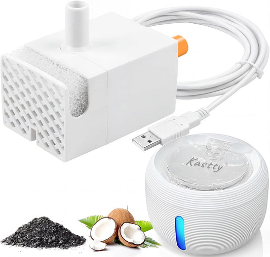 Kastty Ultra Quite Cat Water Fountain Pump, USB 5V 1A Pet Water Fountain Pump for 3.5L Cat Water Fountain Pump Replacement, Dog Water Dispenser Pump with LED Light (Black)