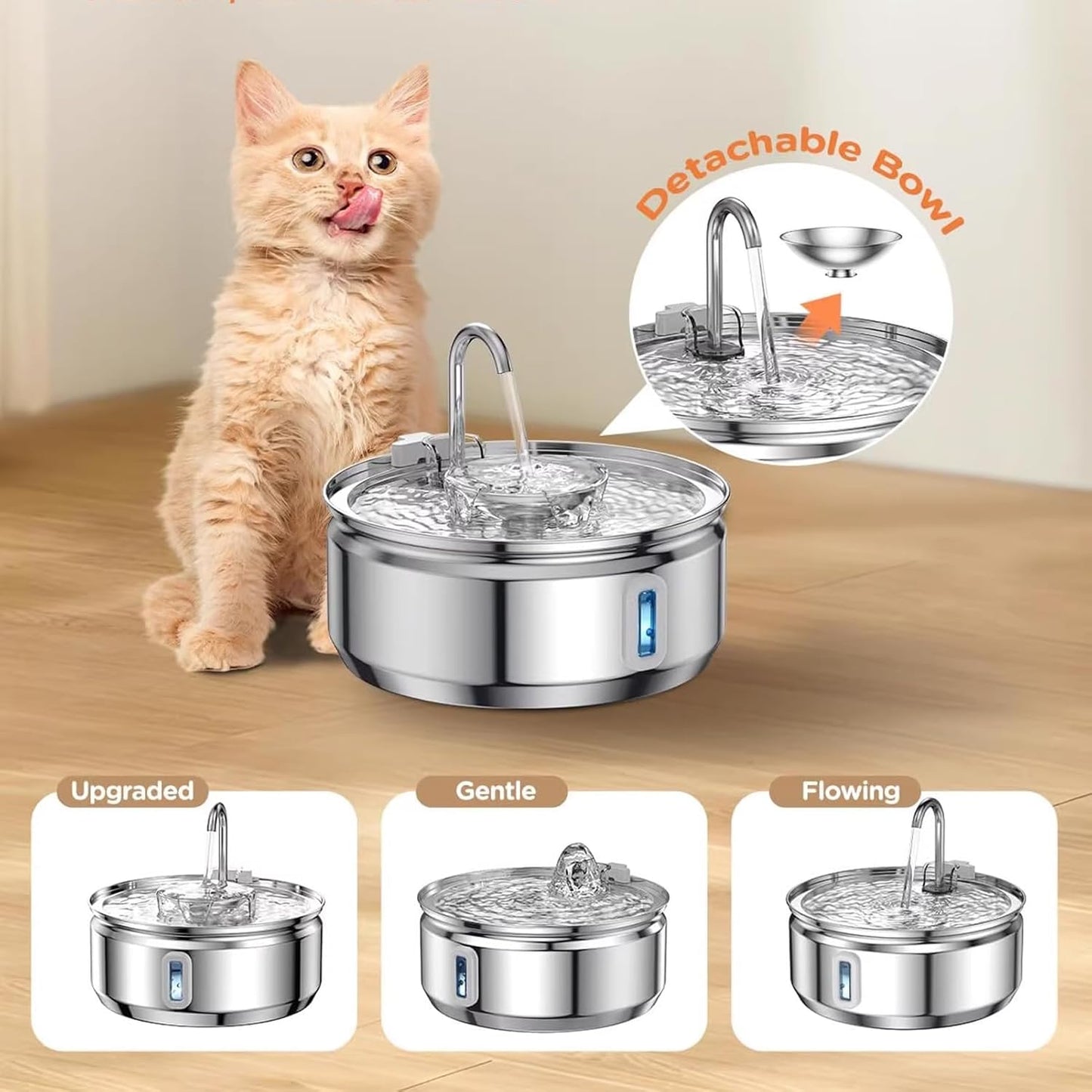 3.2L Dog Water Dispenser, Stainless Steel Cat Water Fountain Pet Drinking Dispenser Quiet Dog Drinking Waterer with Automatic Circulation Cat Feeding Watering Machine for Cats Dogs