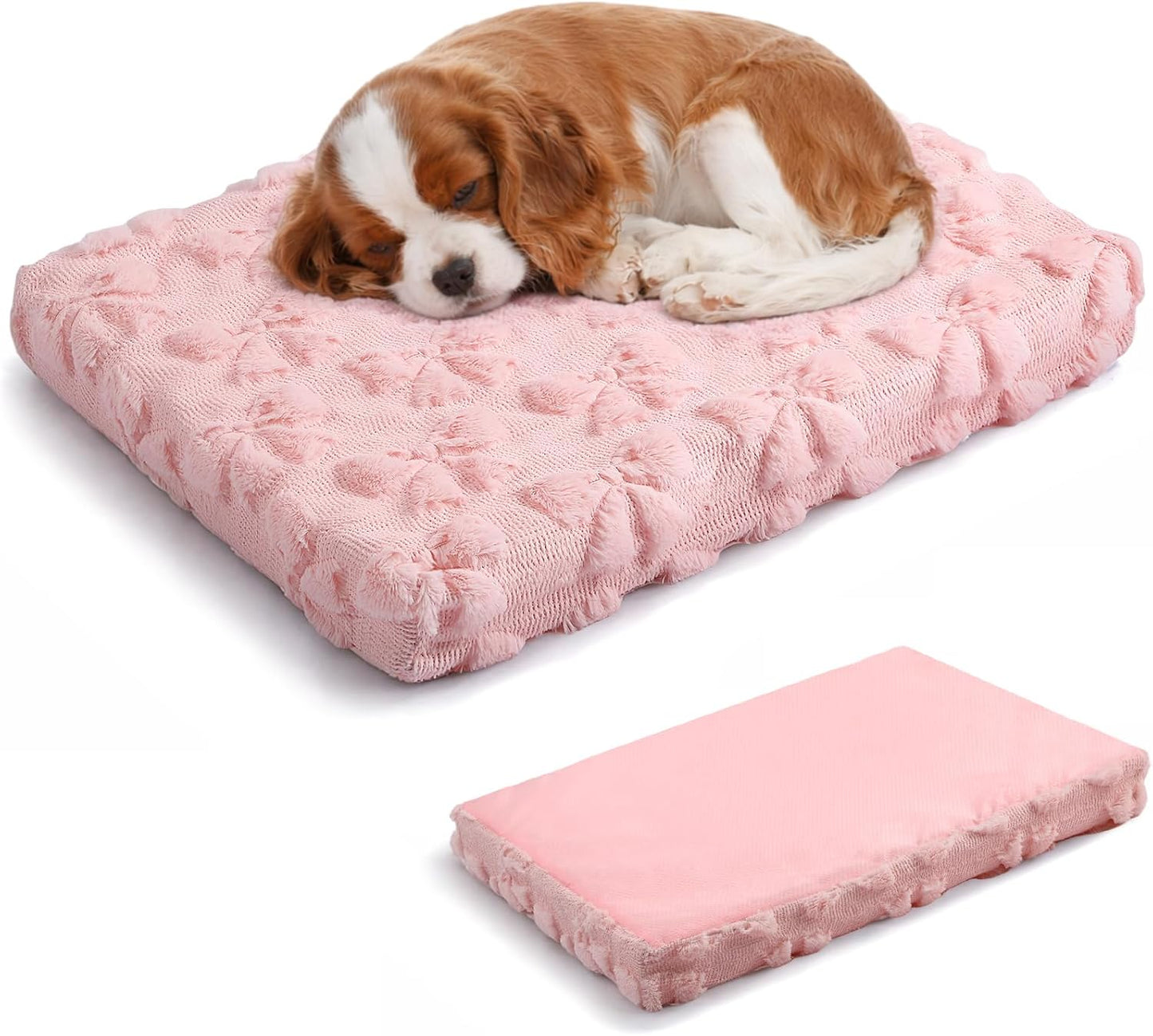 Geelin Pink Bow Dog Bed Mat Cute Dog Crate Pad with Removable Washable Cover Double Sided Cool and Warm 24 x 18.1 x 3 Inch Pink Puppy Bed
