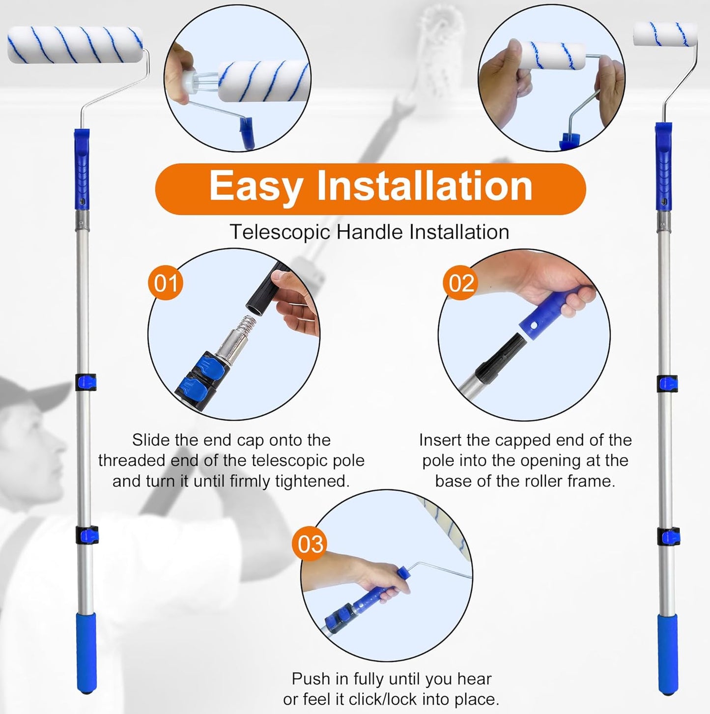 28 PCS Paint Roller Kit with Extension Pole, 4"and 9" Paint Roller, Including Gloves, Paint Tray, Flat Paint Brush, Scraper, etc., for Professional House Painting & Oil Paints