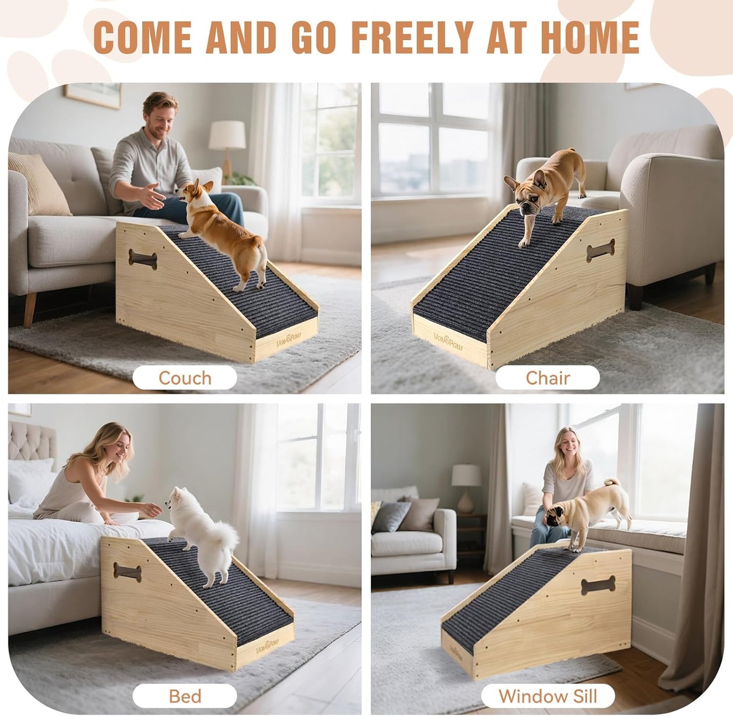 Dog Ramps for Small Dogs, Dog Steps for Couch with Non-slip Cover and Pads, Gentle Slope Ramp for Dogs to Get on Bed, Couch, Patio, Window Sill, Car, Easy up and down Pet Ramps for Puppy, Cats