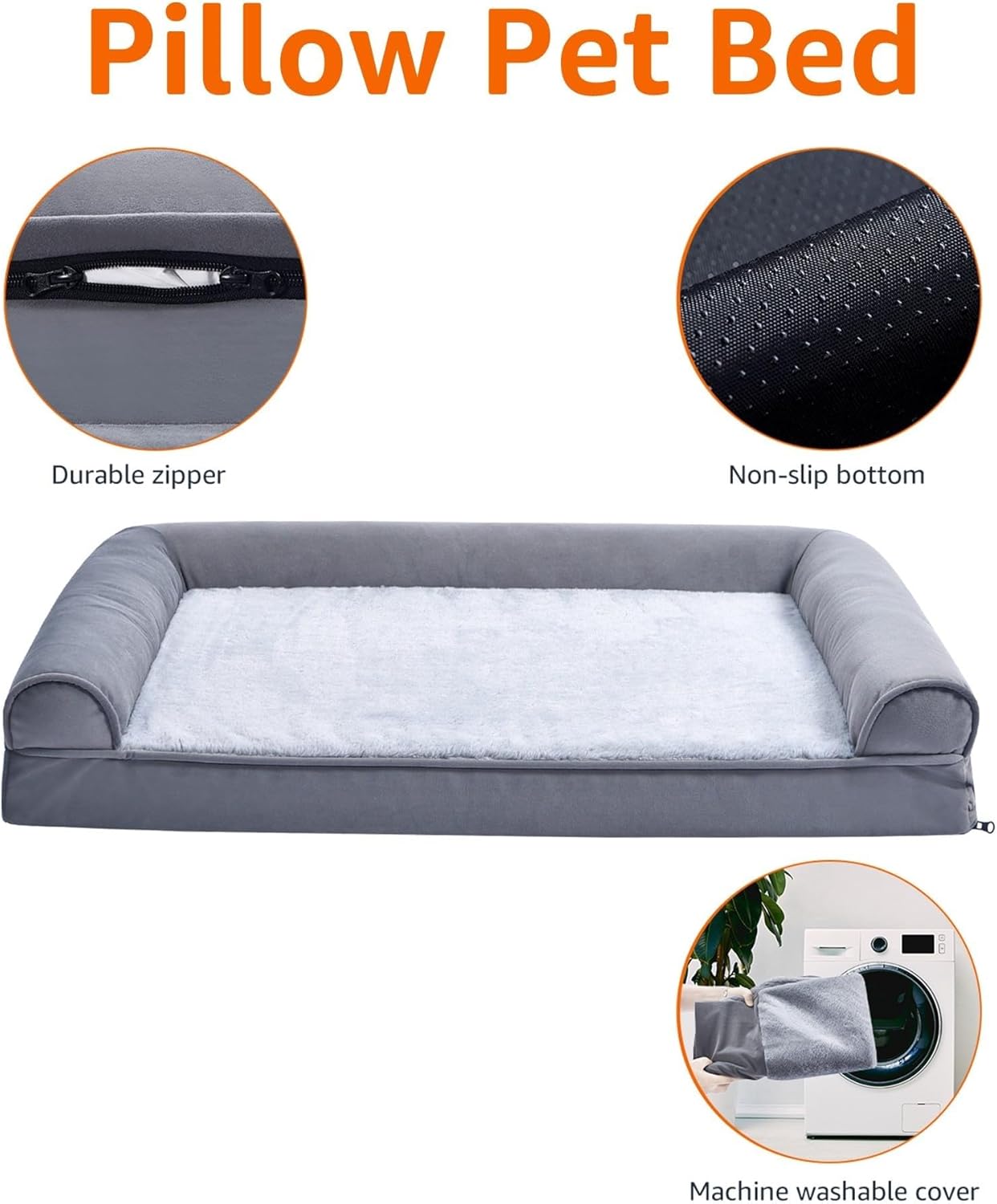 Amazon Basics Living Room Couch Dog Bed with Premium Foam, Non-Slip Bottom, Removable Washable Cover, Supportive Pressure-Relief for Dogs up to 30lbs, Medium (30" x 20"), Grey