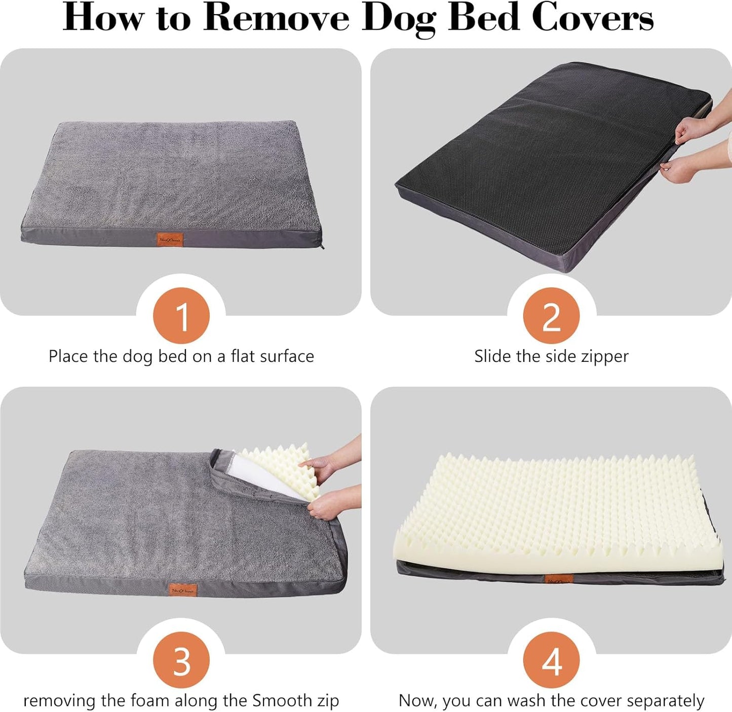 Waterproof XLarge Dog Beds for Large Sized Dogs - Orthopedic Dog Bed Washable Crate Pad, Egg Crate Foam Pet Bed Mat with Removable Cover, Anti-Slip Kennel Pad, 41''×27'', Grey
