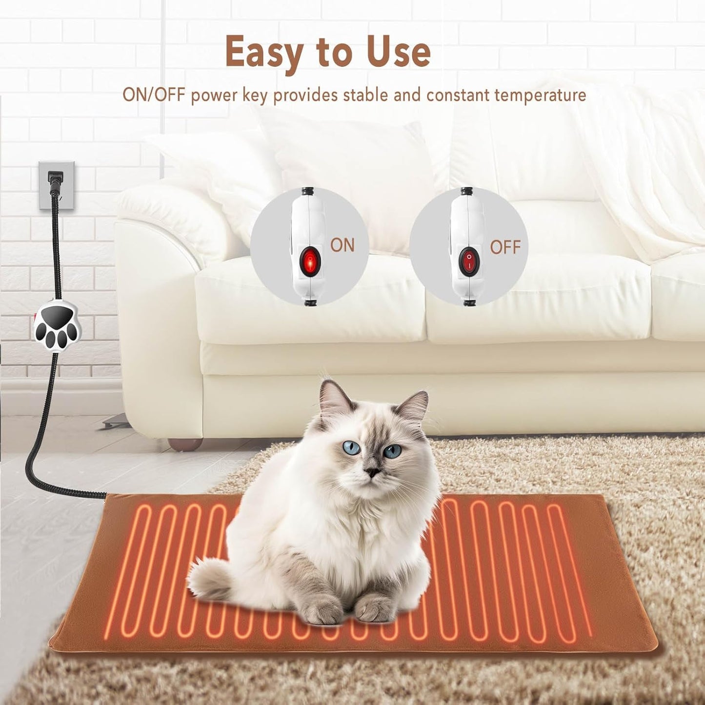 On/Off Switch Electric Pet Heating Pad with Chew Resistant Cord and Machine Washable Cover,Indoor Heated Pet Bed Warmer,for Cat Beds and Dog Beds (45 * 40CM)