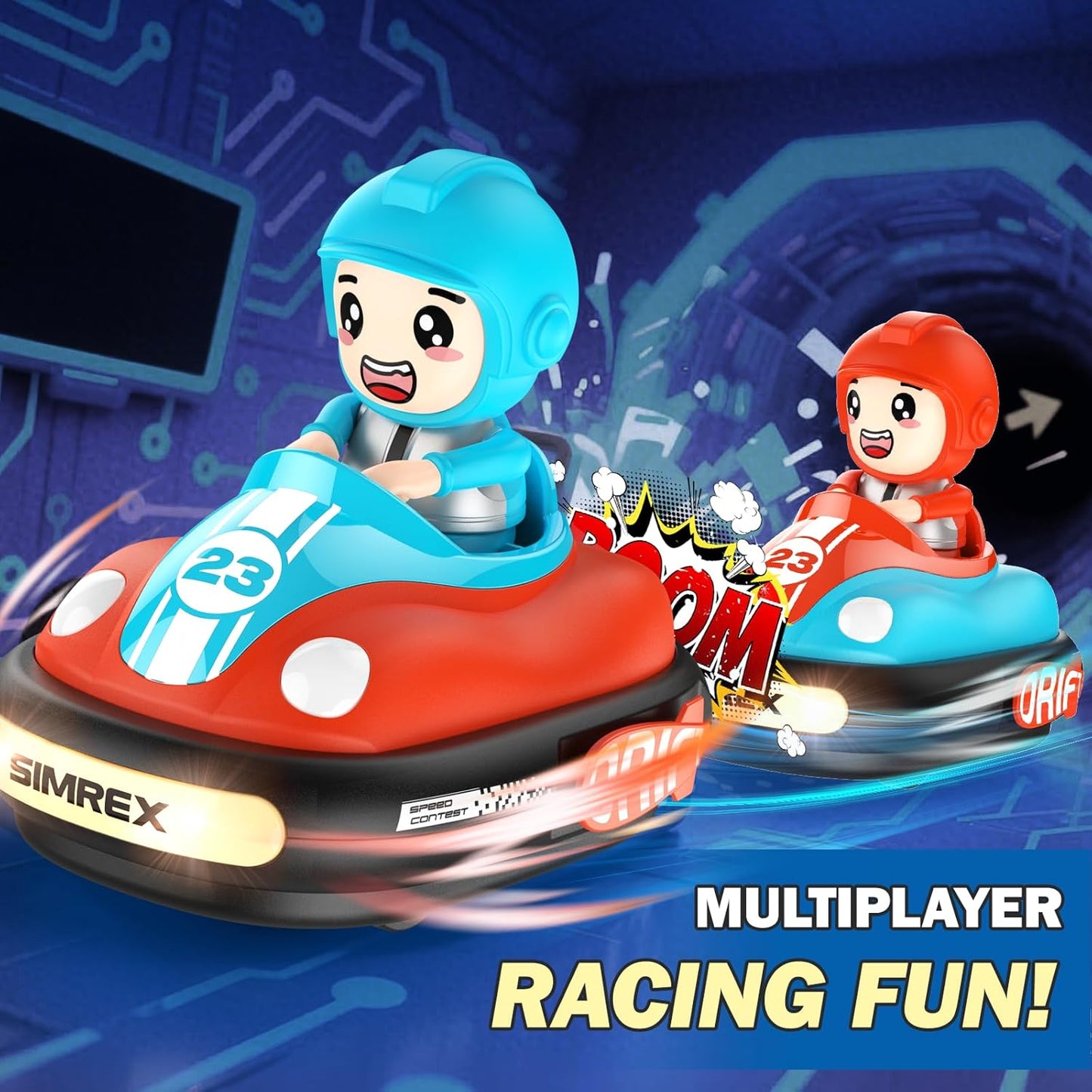 SIMREX Remote Control Bumper Cars for Kids - 2 Player Battle Set with Lights & Music, Toy RC Car for Toddlers Boys Girls Ages 3-8, Christmas Birthday Gift for Boys Girls