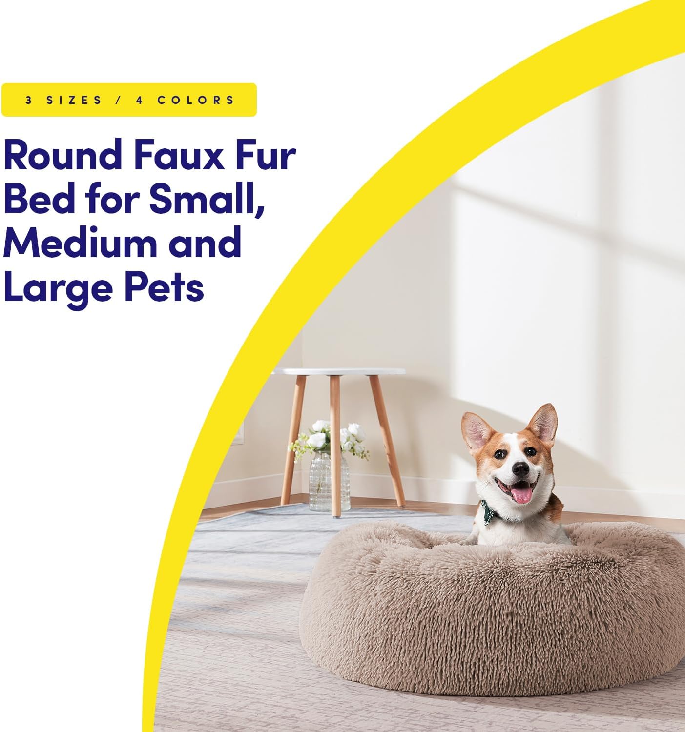 Dog & Cat Bed: Round Faux Fur Pet Bed - Plush, Cozy, & Calming Donut Bed for Medium Pets - Soft & Comfortable Sleeping Cushion for Napping & Lounging, 23" Round, Taupe