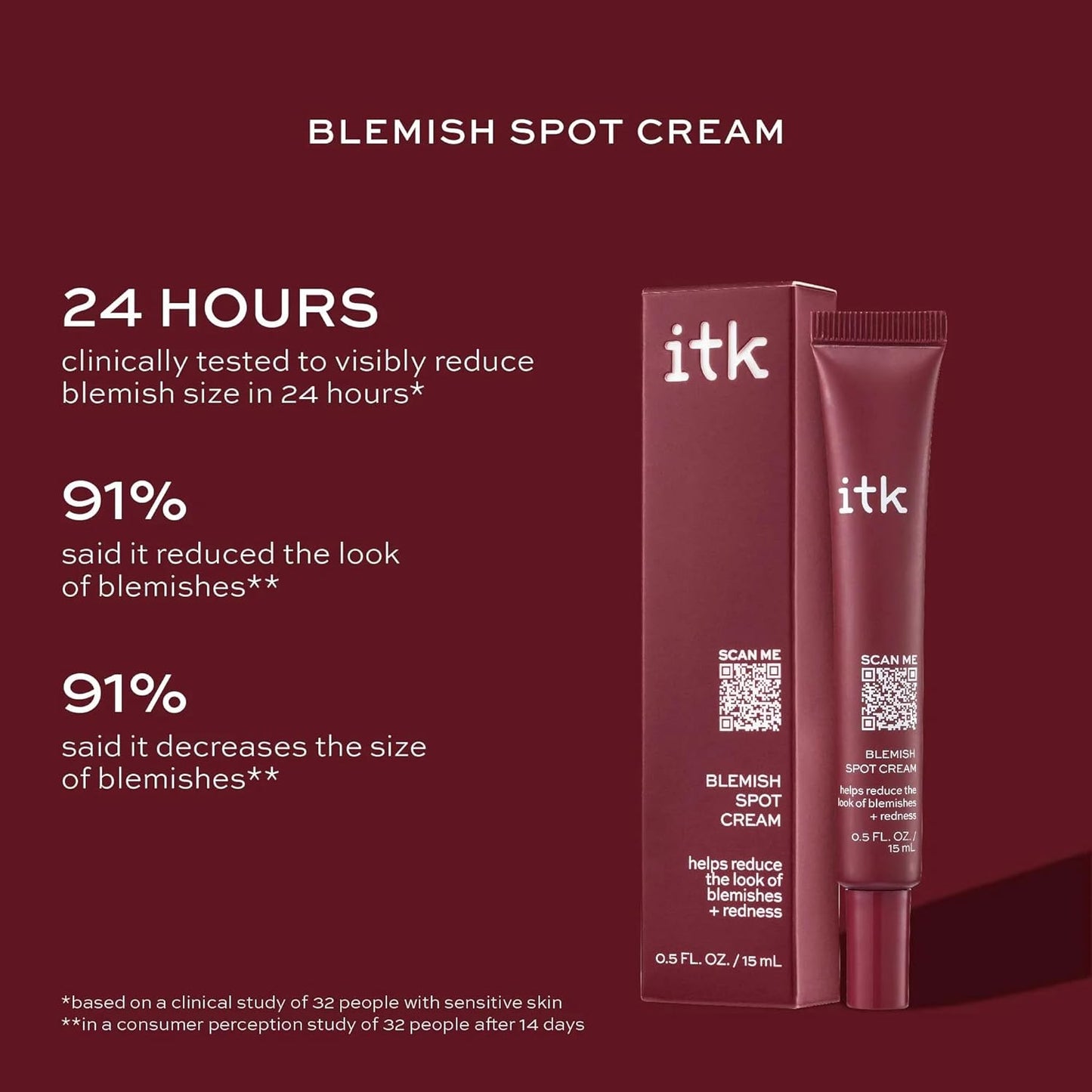 ITK Skincare Salicylic Acid Acne Spot Treatment for Face, Back & Body - Fast Active Acne Relief - Pimple Cream for Acne Prone Skin - Clear Blemishes Fast with Tea Tree Oil - 0.5oz