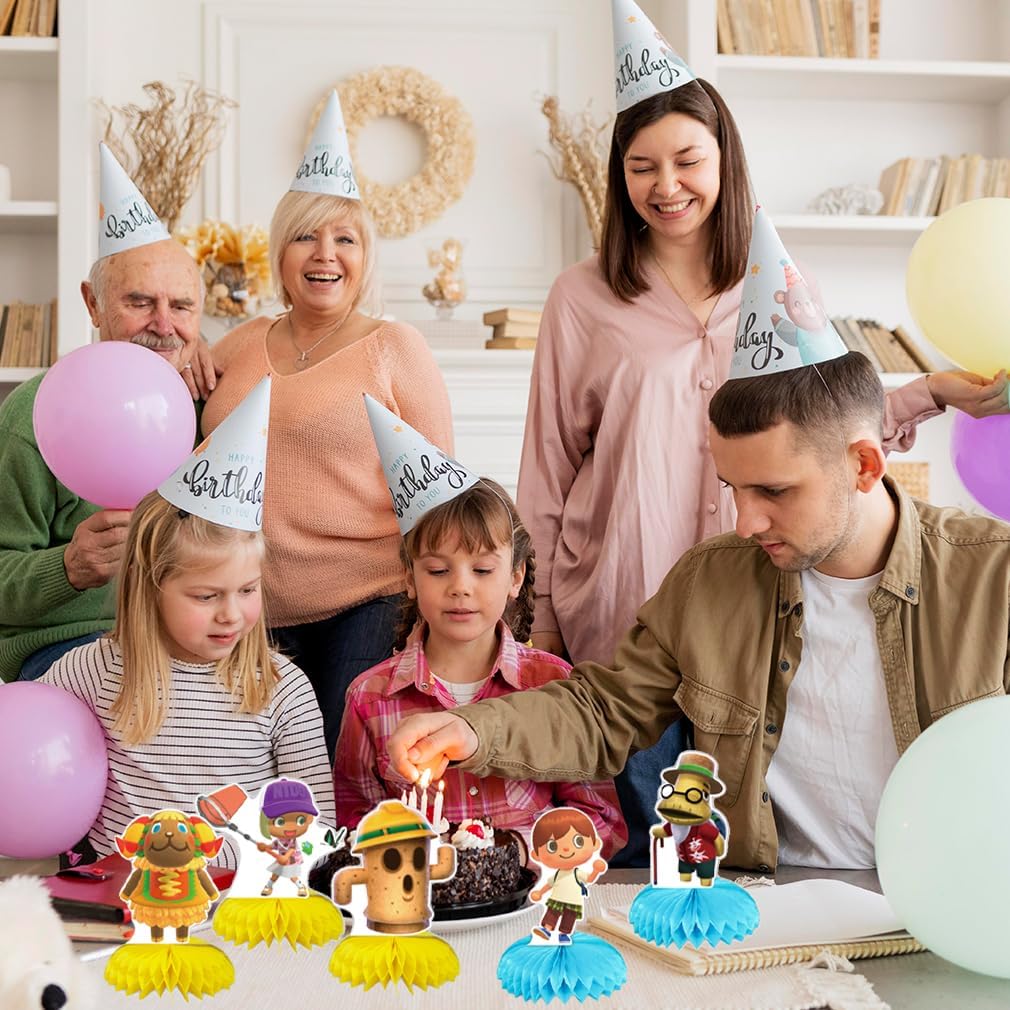 5Pcs Animal-Crossing Party supplies set Animal-Crossing Honeycomb Centerpieces Double Sided Table Topper for birthday party decoration Kids Baby Shower