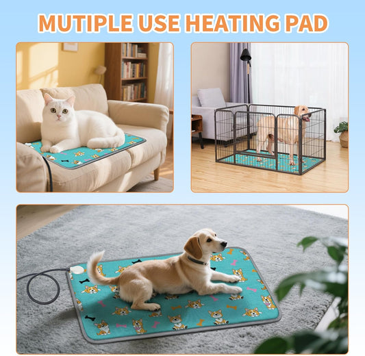 Large Pet Heating Pad (30x47in) Temperature Adjustable Dog Cat Heating Pad with Timer, Waterproof Heated Cat Bed Mat with Chew Resistant Cord