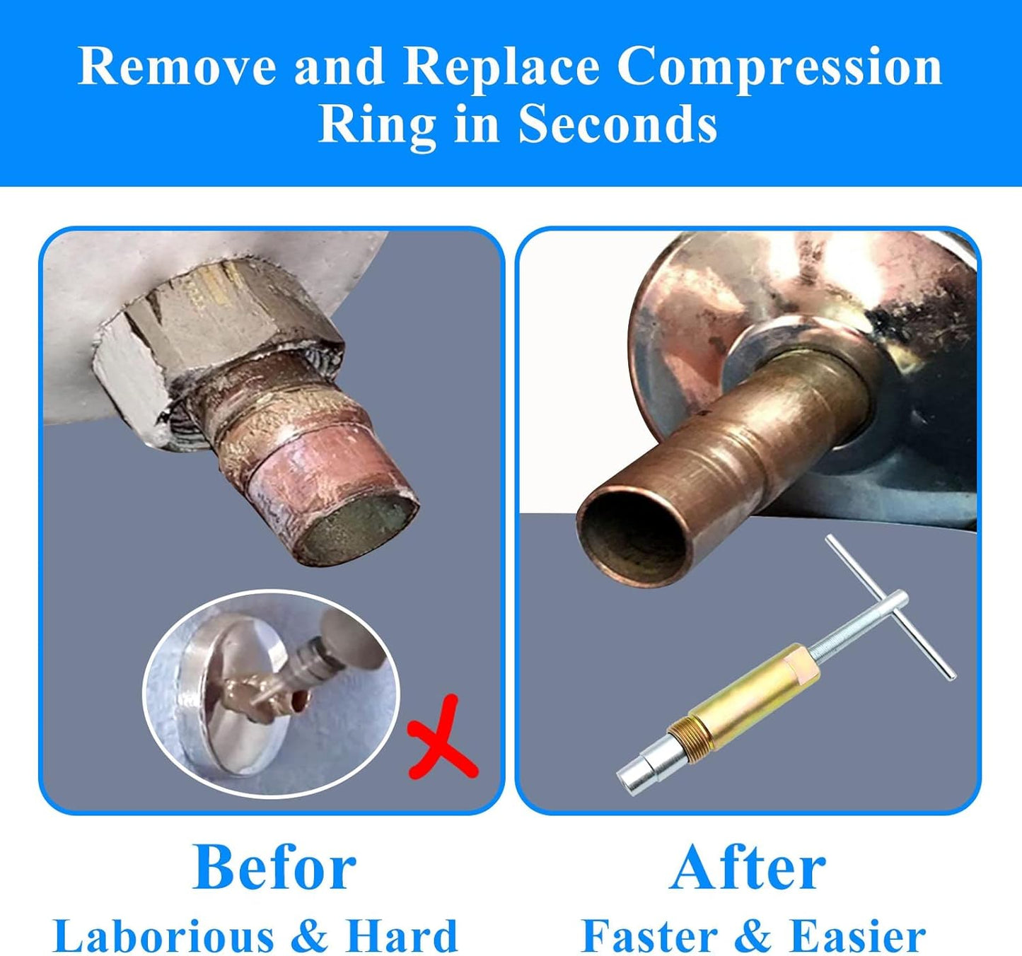Compression Sleeve Puller Tool Remove Nut & Ferrule Of Pipe 03943- Sleeve Remover for 1/2-Inch Compression Fittings Only Corroded & Frozen Supply Stops Plumbing Tools Compression Ring Removal Tool