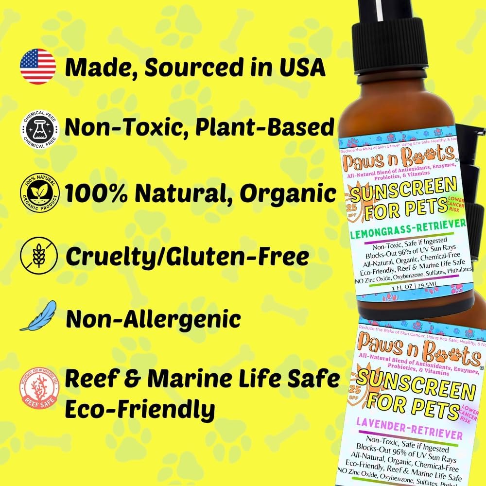 Non-Toxic Sunscreen for Pets, Protective Barrier Cream Non-Toxic Easy to Apply Formula Moisturize & Rejuvinate Cracked Paw Pads, Nose, or Skin. Supports Tissue Growth PawsnBoots Lemongrass