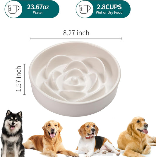 8.26 in White Ceramic Slow Feeder Dog Bowl for Medium and Large Breed,Pet Feeding Dog Food Water Dish Heavy Wighted,Puppy Bowl for Fast Eaters,Puzzle Slow Eating Dish Modern Maze