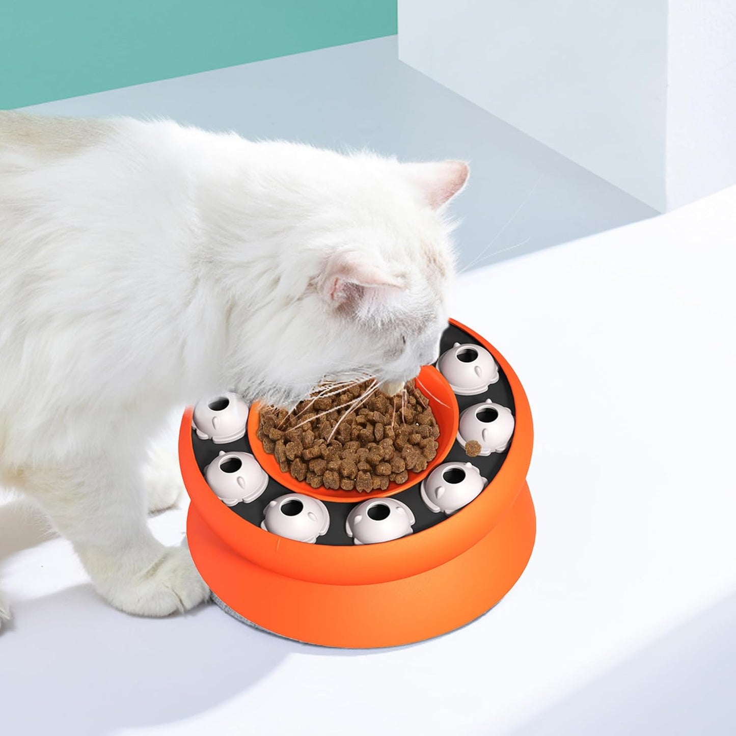 Interactive Cat Puzzle Feeder Bowl – Slow Feed Toy for Cats – Healthy Eating – BPA-Free, Easy to Clean, Anti-Slip Base (Orange)