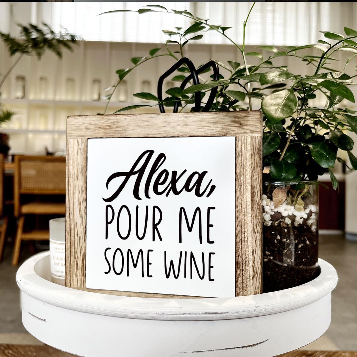 Kitchen Decor, Wooden Box Signs for Home Decor, Home Bar Decortion, Farmhouse Decortion Tabletop, Dining Room Decors Set, Home Decors Accents, Wine Sign, Alexa Pour Me Some Wine Sign