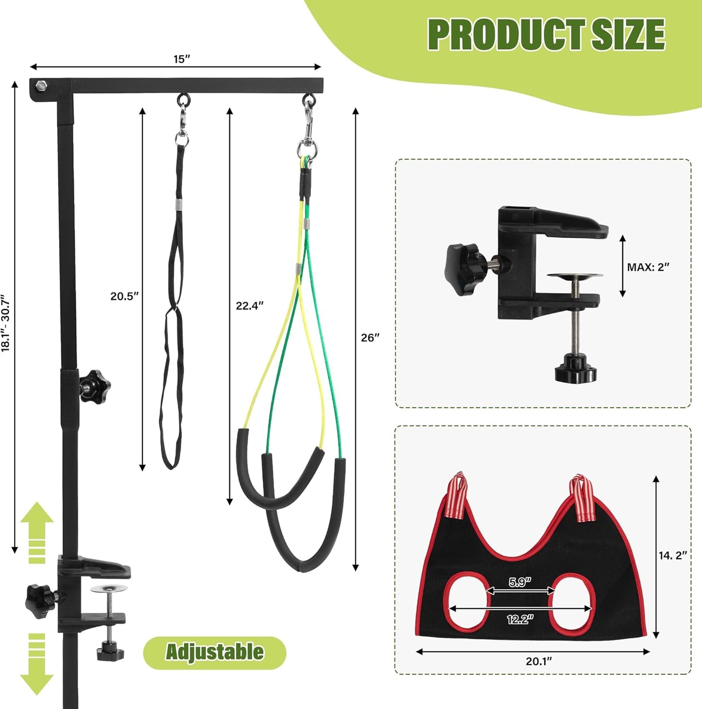 Dog Grooming Arm with Pet Grooming Hammock, getlstub 35" Pet Grooming Table Arm with Adjustable No Sit Haunch Holders, Dog Grooming Stand with Loop Noose for Small and Medium Pets