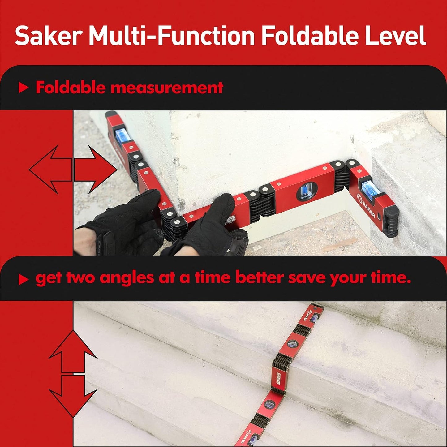 Saker Multi-function Foldable Level, 28-Inch Level Tool,Gift for Him Her,Multi-Angle Measurement Woodworking Tool,Precise Leveling In Any Position,Folding Level Tool To Save Your Time