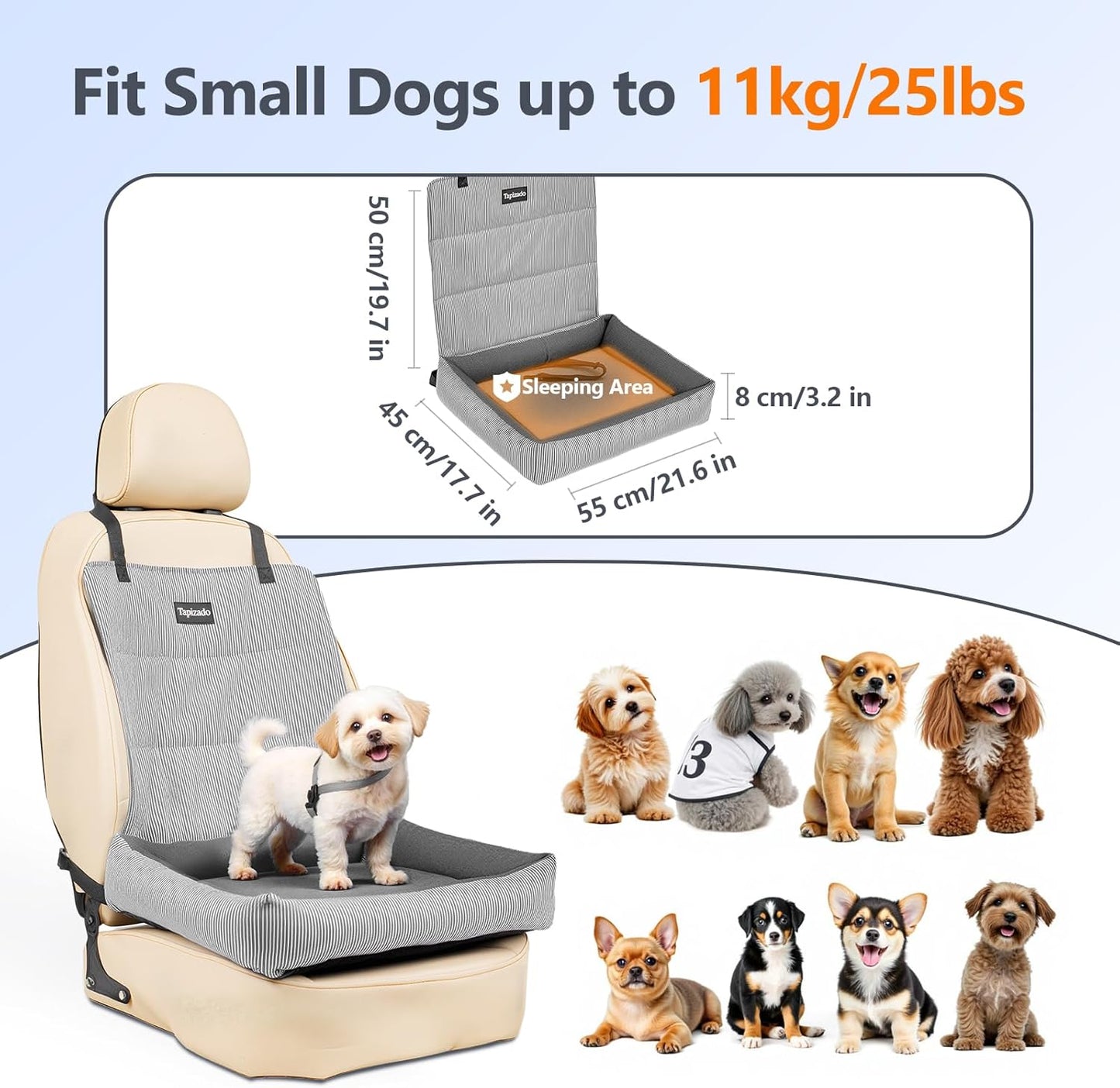 Dog Car Seats for Small Dogs, Detachable Soft Cotton Cushion, Comfort Pet Travel Dog Bed, Puppy Car Seat with Adjustable Secure Straps, Under 25lbs, Black