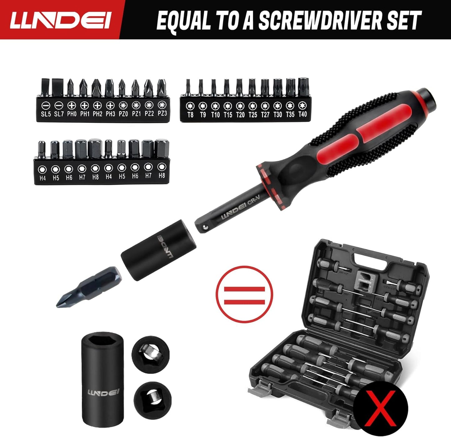 LLNDEI 48 Piece 1/4 Inch Mini Socket Ratchet Wrench Set, Metric Shallow Socket (4-14mm) 6-Point,with 72 Teeth Mini Ratcheting Wrench, Screwdriver Bit Set, Universal Joints and 3 Inch Extensions