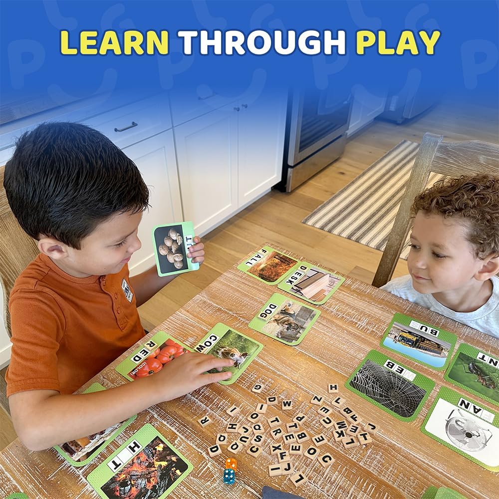 BenBen Spelling Games, 224 Flashcards, 208 Wood Letter Tiles, 1-4 Players, Learning Games for Kids 4-8, Educational Toys for Kindergarten 1st 2nd Grade, Preschool Classroom Must Haves