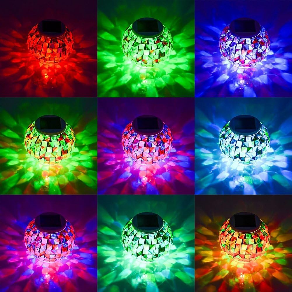 Aukora Color Changing Solar Powered Glass Ball Garden Lights, Table Lamps Waterproof Night Light for Patio, Party, Yard, Room, Bar, Wine Cabinet, Outdoor/Indoor Decorations, Ideal Gift(Mosaic Glass)