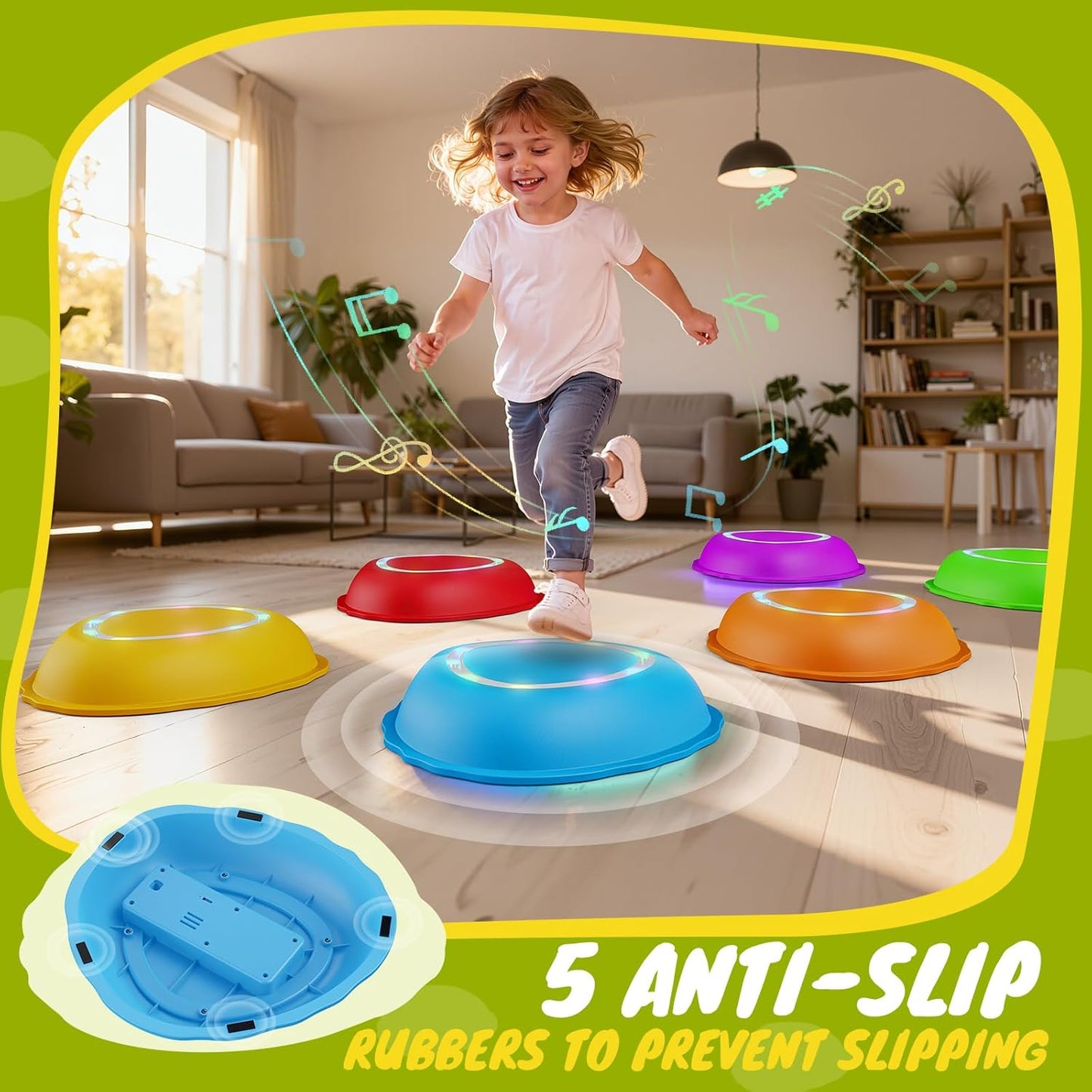 Rechargeable Stepping Stones for Kids, 6pcs Music and Light Up Non-Slip Balance Sensory Toys for Toddler, Kids Indoor and Outdoor Play Equipment, Birthday Gifts Toys for 2 3 4 5+ Year Old Kids