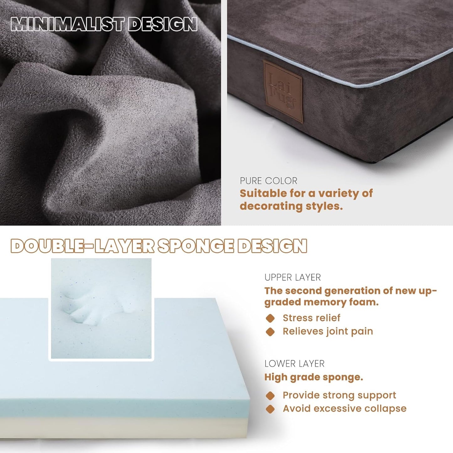 Laifug Orthopedic Memory Foam Pet(40"x 25"x 4",Slate Grey)/Dog Bed with Durable Waterproof Liner and Removable Washable Cover