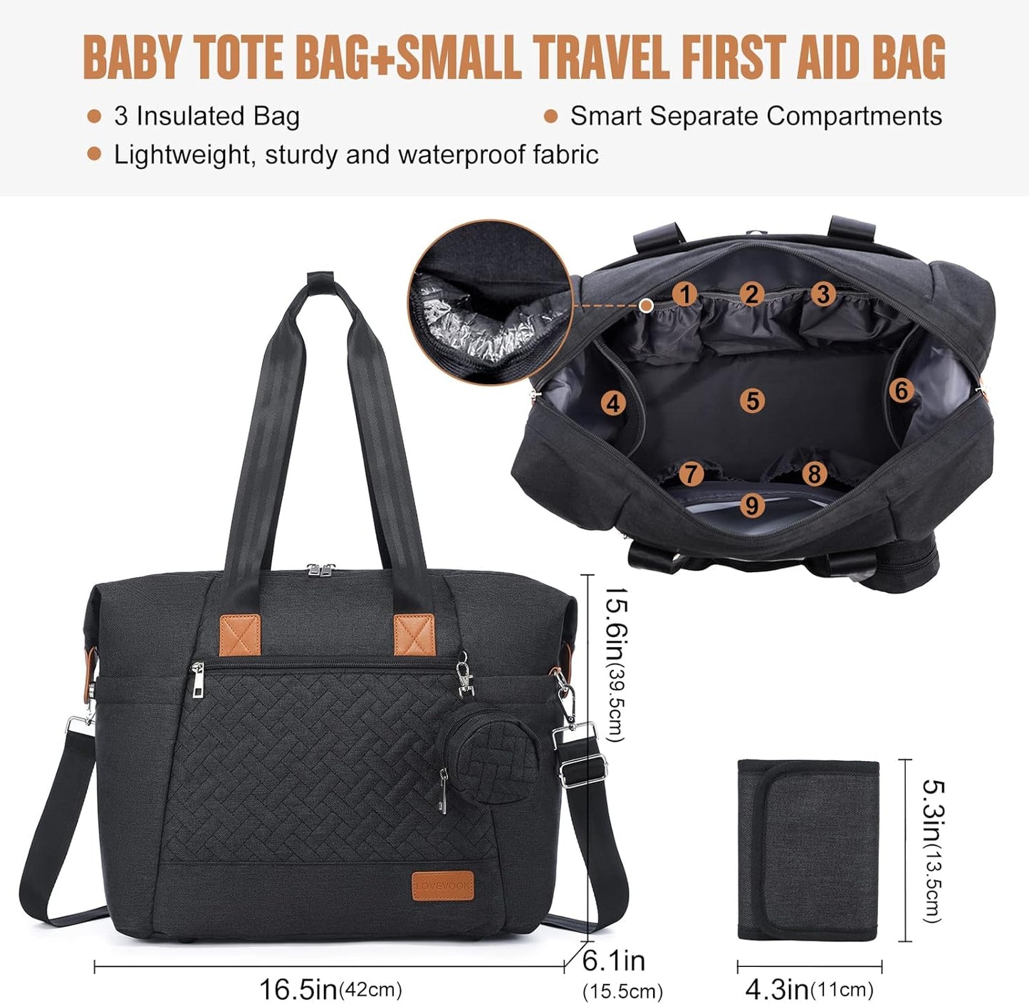 LOVEVOOK Diaper Bag Tote, Large Baby Diaper Bag Waterproof Travel Diaper Tote with Changing Pad