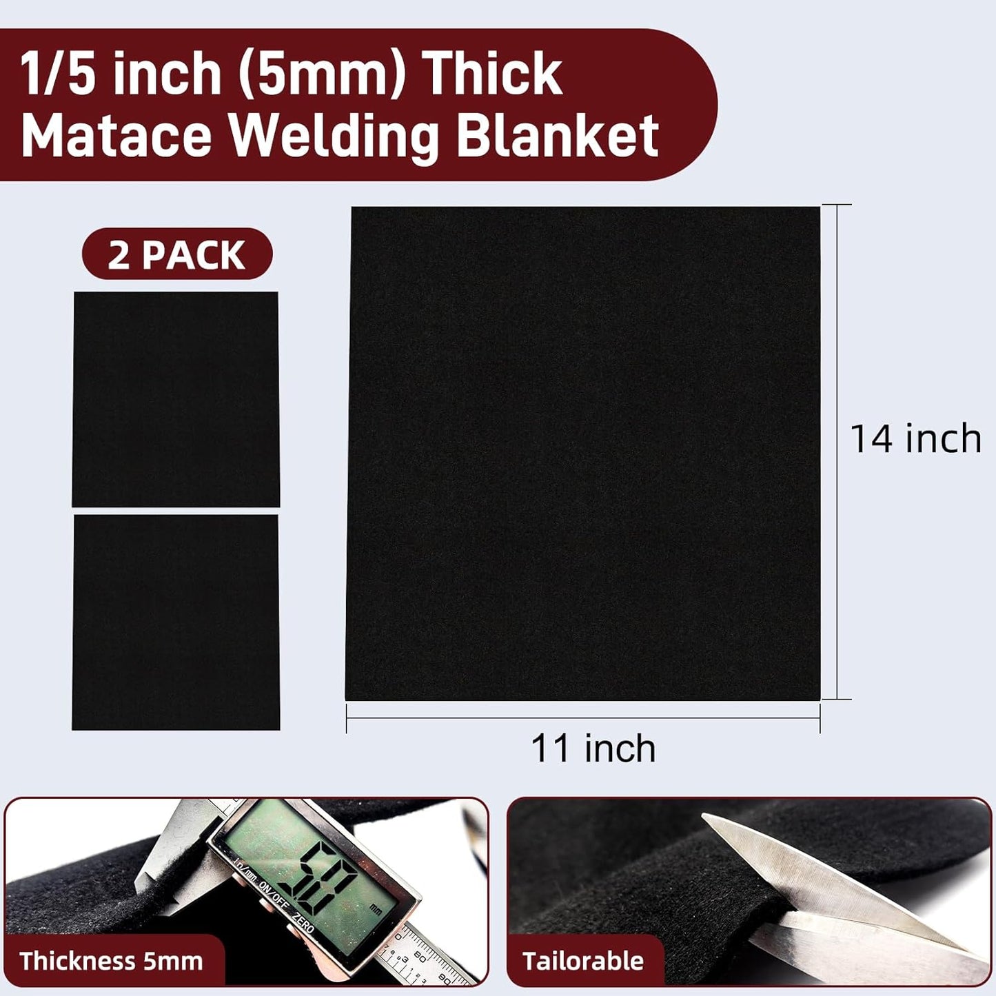 2 Pack 11x14 Inch Welding Blanket Fireproof Welding Pad, 5mm Thickened Fire Resistant Carbon Felt, Flame Retardant Fabric, Heat Shield Resistant Mat for Soldering, Firepit, Grill, Welding Supplies