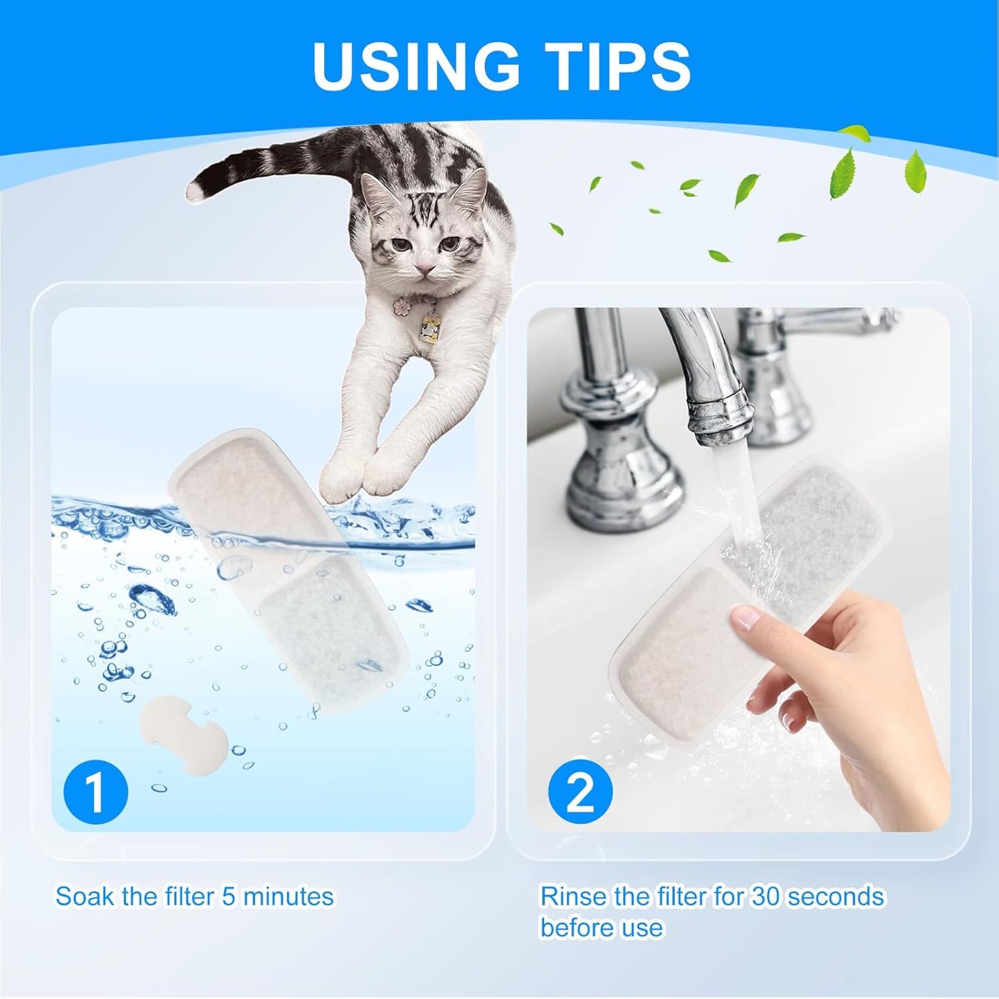 12 + 12 Pack Cat Water Fountain Filters Replacement Compatible with FEELNEEDY Cat Water Fountain FN-W07 135 fl oz/4L, Pet Water Filter Replacement, Replacement Filters and Foam Sponges