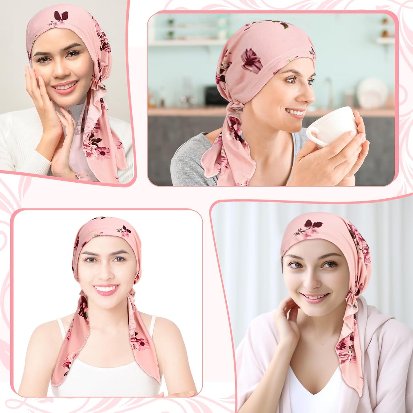 6 Pcs Chemo Headwear for Women, Pre Tied Cancer Caps Stretch Hat Turban Sleep Headwraps for Patient Hair Loss